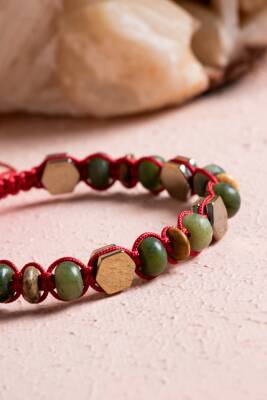 Sertifikalı Yeşim, Jasper, Hematit Doğal Taş Makrome Bileklik (SK:073) - 3