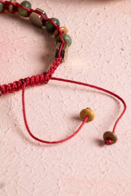 Sertifikalı Yeşim, Jasper, Hematit Doğal Taş Makrome Bileklik (SK:073) - 4