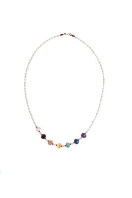 Sertifikalı Yeşim, Lal, İnci Fasetli Doğal Taş Kolye - Osmanlı Doğaltaş