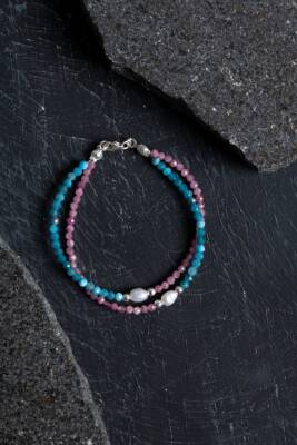 Sertifikalı Yeşim, Lal, İnci Fasetli Doğal Taş Kolye - 3