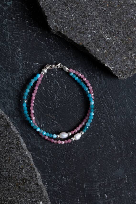 Sertifikalı Yeşim, Lal, İnci Fasetli Doğal Taş Kolye - 3