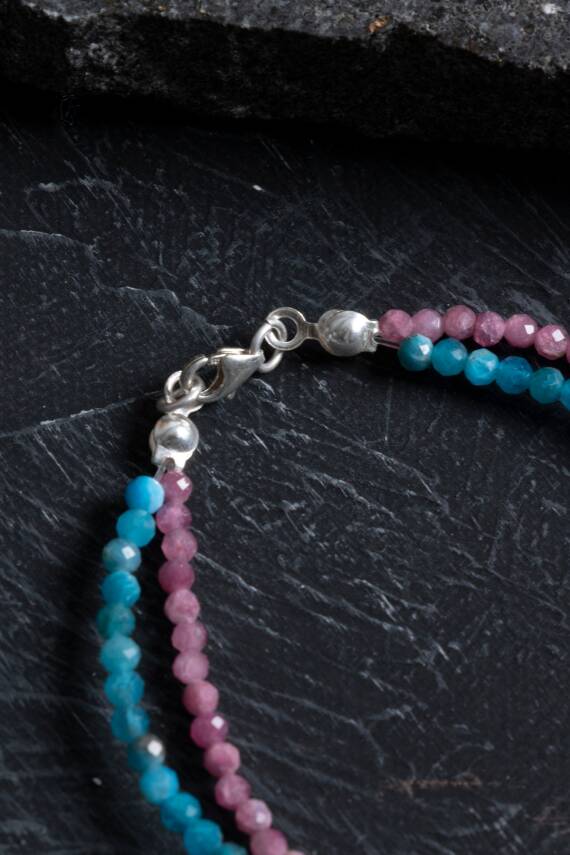 Sertifikalı Yeşim, Lal, İnci Fasetli Doğal Taş Kolye - 4