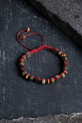 Sertifikalı Yeşim, Odun Jasper ve Hematit Doğal Taş Makrome Bileklik (SK:156) - Osmanlı Doğal Taş