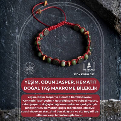 Sertifikalı Yeşim, Odun Jasper ve Hematit Doğal Taş Makrome Bileklik (SK:156) - 2