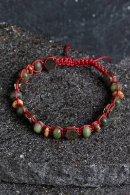 Sertifikalı Yeşim, Odun Jasper ve Hematit Doğal Taş Makrome Bileklik (SK:156) - 3