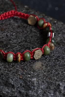 Sertifikalı Yeşim, Odun Jasper ve Hematit Doğal Taş Makrome Bileklik (SK:156) - 4