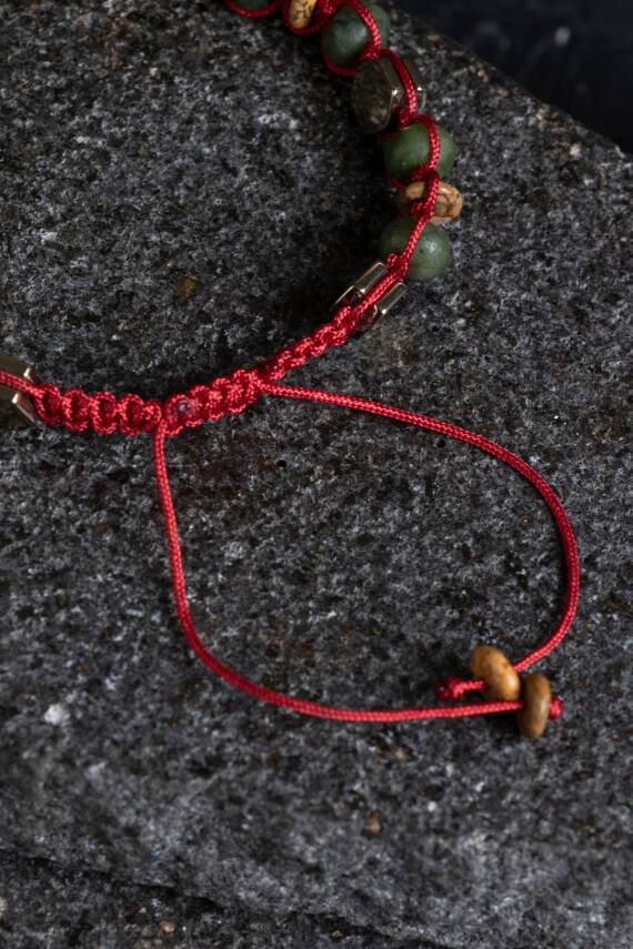 Sertifikalı Yeşim, Odun Jasper ve Hematit Doğal Taş Makrome Bileklik (SK:156) - 5