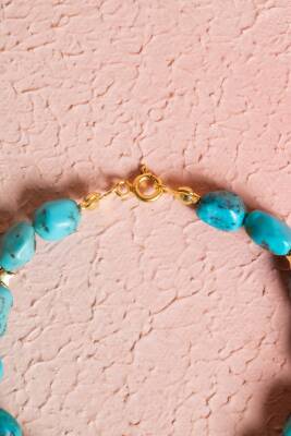 Sertifikalı Yıldız ve Deniz Kabuk Gümüş Aparatlı Firuze(Turkuaz)Doğal Taş Bileklik (SK:031) - 4