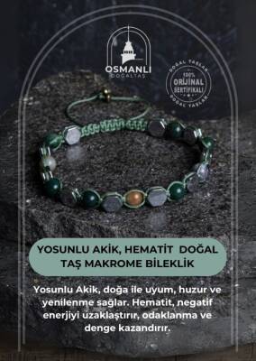 Sertifikalı Yosunlu Akik, Hematit Doğal Taş Makrome Bileklik - 2
