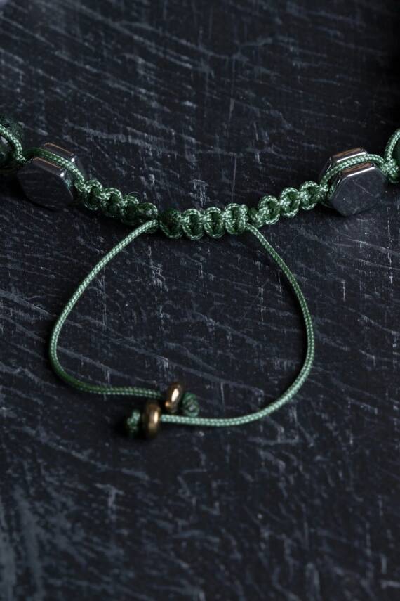 Sertifikalı Yosunlu Akik, Hematit Doğal Taş Makrome Bileklik - 3