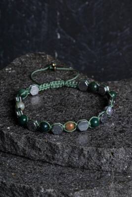 Sertifikalı Yosunlu Akik, Hematit Doğal Taş Makrome Bileklik - 4