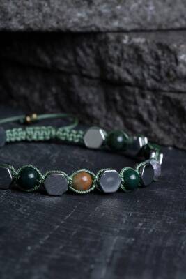 Sertifikalı Yosunlu Akik, Hematit Doğal Taş Makrome Bileklik - 5