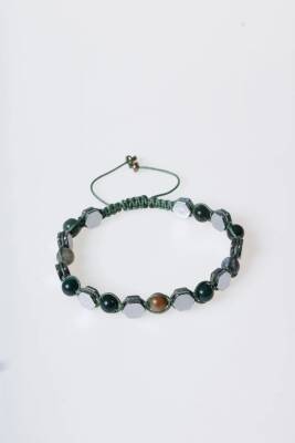 Sertifikalı Yosunlu Akik, Hematit Doğal Taş Makrome Bileklik - 6
