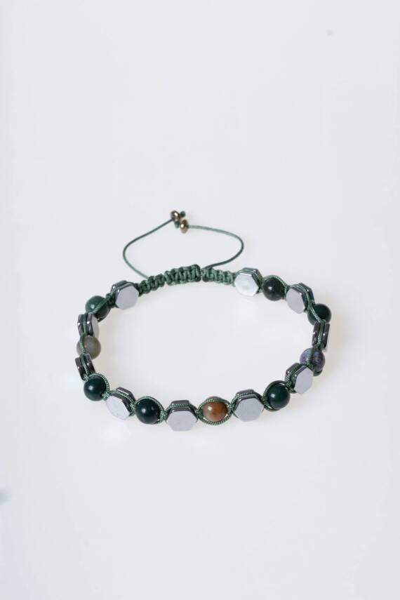 Sertifikalı Yosunlu Akik, Hematit Doğal Taş Makrome Bileklik - 6