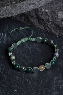 Sertifikalı Yosunlu Akik, Hematit Doğal Taş Makrome Bileklik - Osmanlı Doğal Taş