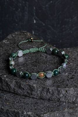 Sertifikalı Yosunlu Akik, Hematit Doğal Taş Makrome Bileklik - 3