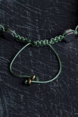 Sertifikalı Yosunlu Akik, Hematit Doğal Taş Makrome Bileklik - 4