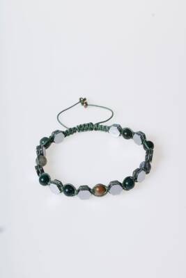Sertifikalı Yosunlu Akik, Hematit Doğal Taş Makrome Bileklik - 5