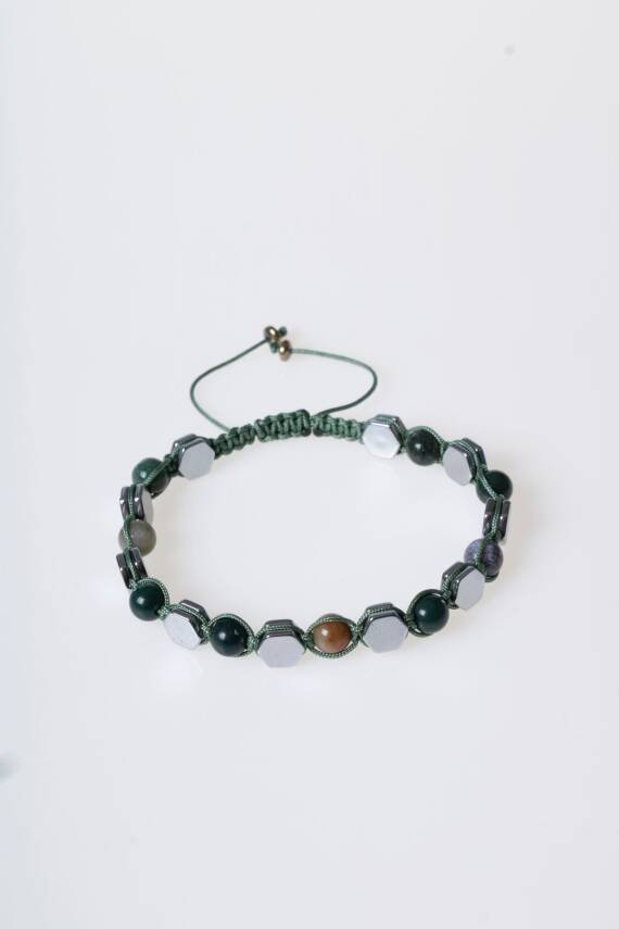 Sertifikalı Yosunlu Akik, Hematit Doğal Taş Makrome Bileklik - 5