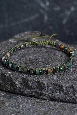 Sertifikalı Yosunlu Akik, Hematit Doğal Taş Makrome Bileklik (SK:362) - Osmanlı Doğal Taş