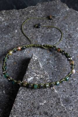 Sertifikalı Yosunlu Akik, Hematit Doğal Taş Makrome Bileklik (SK:362) - 3