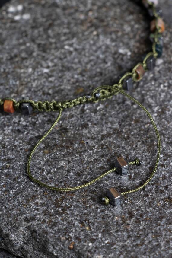 Sertifikalı Yosunlu Akik, Hematit Doğal Taş Makrome Bileklik (SK:362) - 4