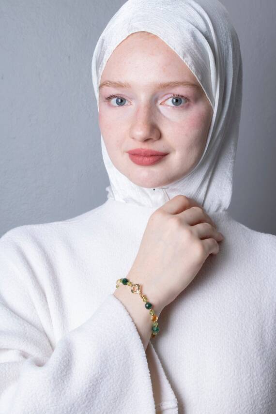 Sertifikalı Zebercet, Sitrin, Zümrüt Gümüş Aparatlı Doğal Taş Bileklik (SK:404) - 1