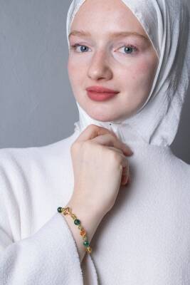 Sertifikalı Zebercet, Sitrin, Zümrüt Gümüş Aparatlı Doğal Taş Bileklik (SK:404) - 2