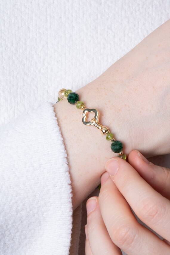 Sertifikalı Zebercet, Sitrin, Zümrüt Gümüş Aparatlı Doğal Taş Bileklik (SK:404) - 4