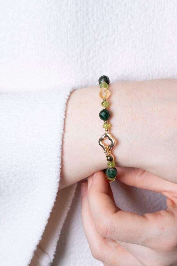 Sertifikalı Zebercet, Sitrin, Zümrüt Gümüş Aparatlı Doğal Taş Bileklik (SK:404) - 5