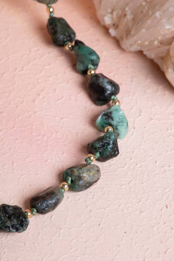 Sertifikalı Zümrüt Doğal Taş Makrome Kolye (SK:091) - 3