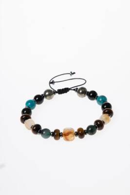 Sertifikalı Zümrüt Kaplan Gözü Pirit Sitrin Turkuaz Doğal Taş Bolluk ve Koruma Bilekliği S.K: 044 - 5