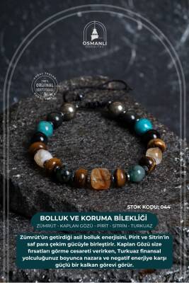 Sertifikalı Zümrüt Kaplan Gözü Pirit Sitrin Turkuaz Doğal Taş Bolluk ve Koruma Bilekliği S.K: 044 - Osmanlı Doğal Taş