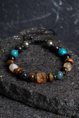 Sertifikalı Zümrüt Kaplan Gözü Pirit Sitrin Turkuaz Doğal Taş Bolluk ve Koruma Bilekliği S.K: 044 - 2