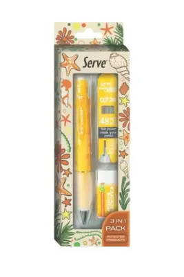 Serve Deep Doğa Desenli Okyanus Figürlü Turuncu Uçlu Kalem + Uç + Silgi 0.7mm 3 Lü Set - 3