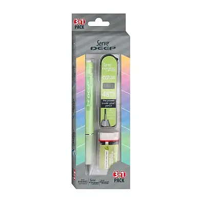 Serve Deep Elma Yeşili Okul Seti Uçlu Kalem + Uç + Silgi 0.7 mm 3 Lü Set - 3