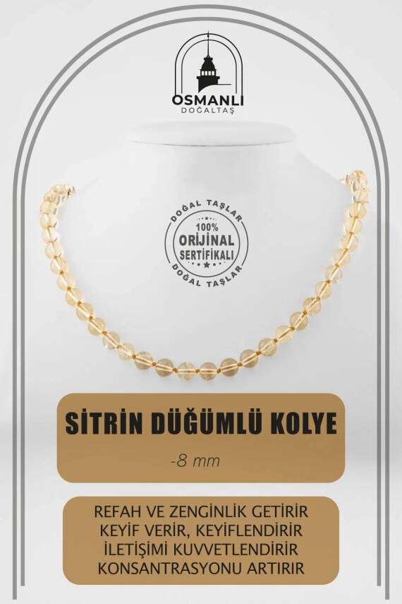 Sitrin 8 mm Düğümlü Doğal Taş Kolye - 2