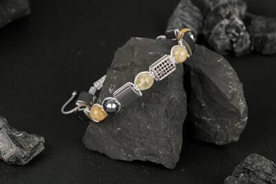 Sitrin Hematit Zirkon Doğal Taş Bileklik - 3