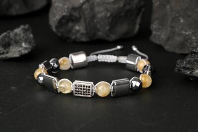 Sitrin Hematit Zirkon Doğal Taş Bileklik - 4