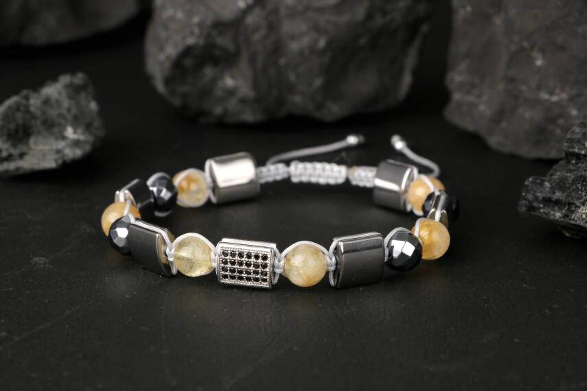 Sitrin Hematit Zirkon Doğal Taş Bileklik - 4