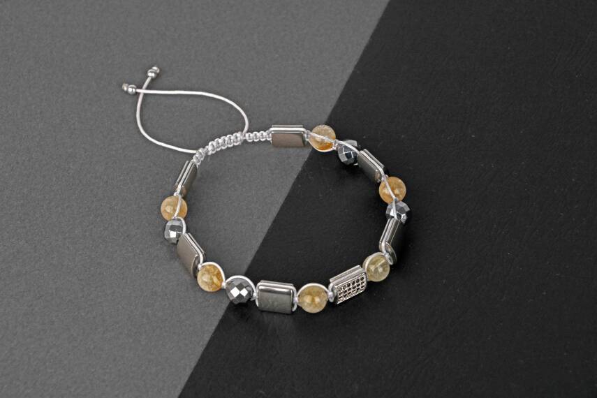 Sitrin Hematit Zirkon Doğal Taş Bileklik - 5