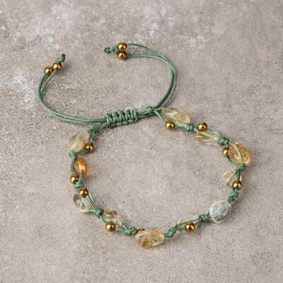 Sitrin Natürel Kesim Doğal Taş Makrome Bileklik - Osmanlı Doğaltaş