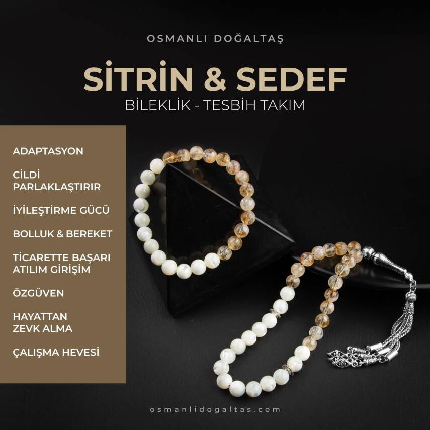 Sitrin-Sedef Doğal Taş Tesbih Bileklik Seti - 1