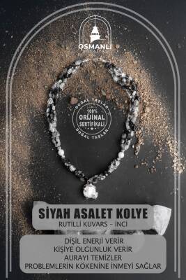 Siyah Asalet, Rutilli Kuvars İnci Doğal Taş Kolye - Osmanlı Doğaltaş