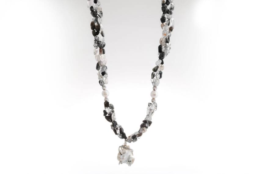 Siyah Asalet, Rutilli Kuvars İnci Doğal Taş Kolye - 4