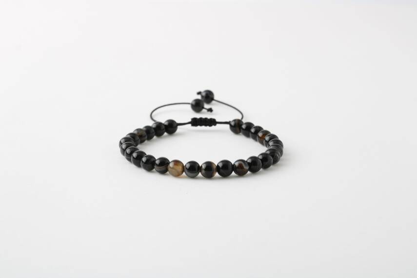 Siyah Göz Akik 6mm Merdiven Kapama Doğal Taş Bileklik - 1