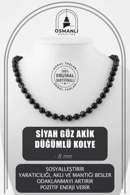 Siyah Göz Akik 8 mm Düğümlü Doğal Taş Kolye - Osmanlı Doğaltaş