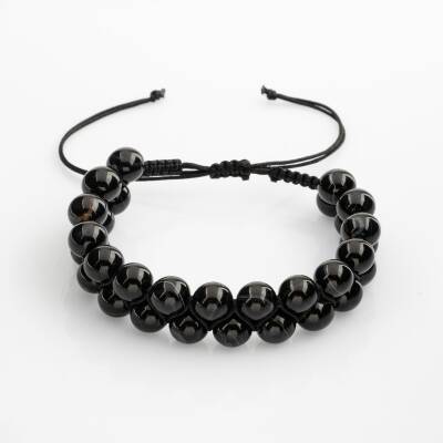 Siyah Göz Akik 8mm Çift Sıra Makrome Doğal Taş Bileklik - Osmanlı Doğaltaş