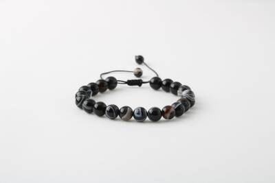 Siyah Göz Akik 8mm Merdiven Kapama Doğal Taş Bileklik - Osmanlı Doğaltaş