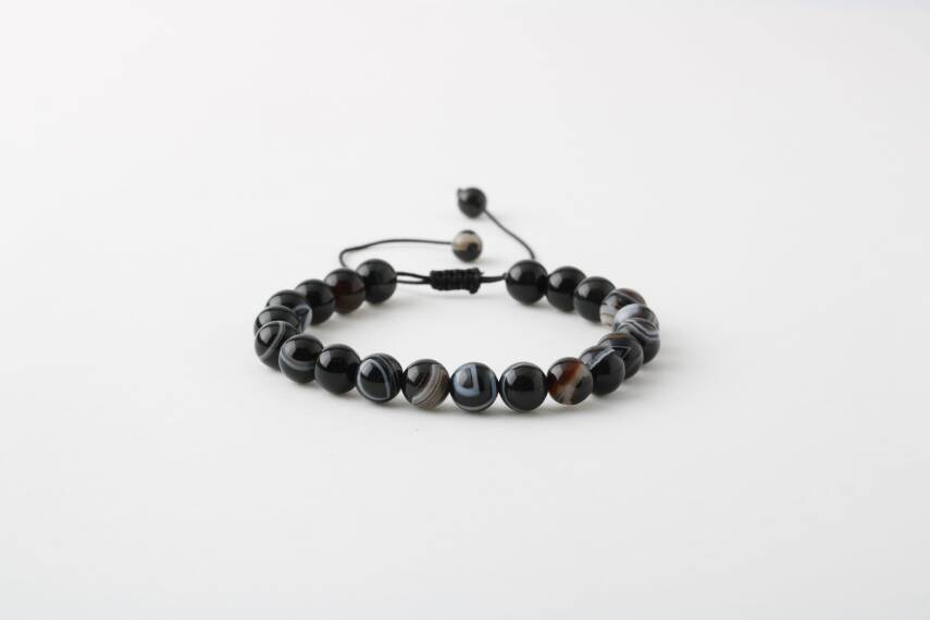 Siyah Göz Akik 8mm Merdiven Kapama Doğal Taş Bileklik - 1